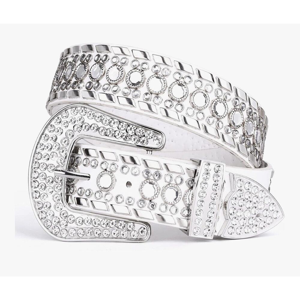 UnFader Bling Rhinestone Belts for Women White 30”-35”